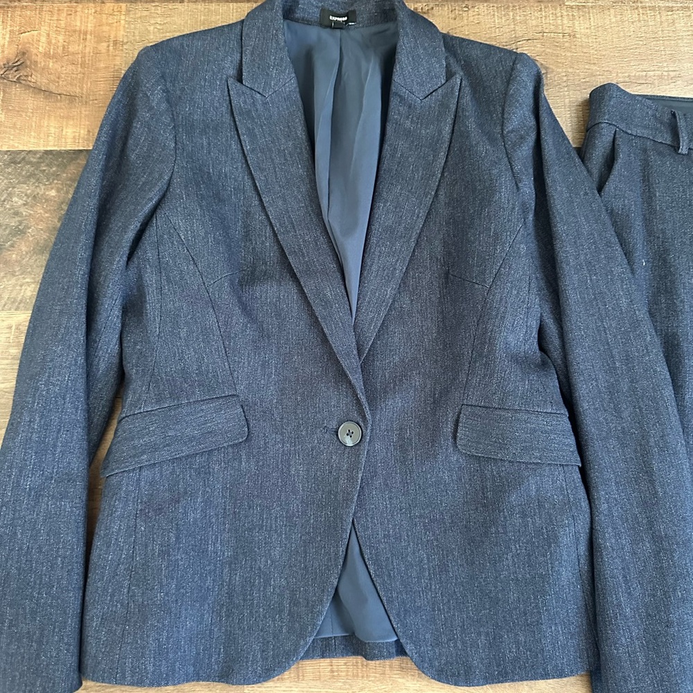 Express editor studio stretch twill navy Blazer Pant set jacket M, pants 10R - Picture 2 of 13